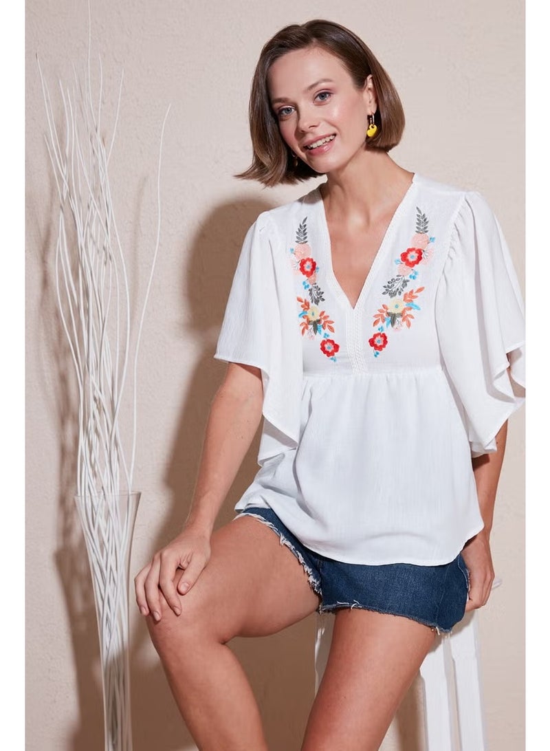 Lela Embroidered Bat Sleeve Blouse Women's Blouse 611BZ0409 - Image 1